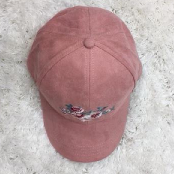 NWOT Rose Pink Suede-like Flower Baseball Cap - Picture 4 of 5